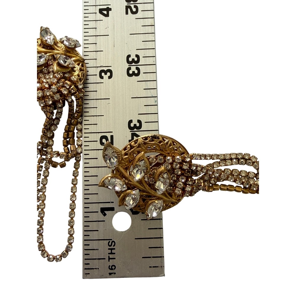 Vintage Miriam Haskell SIgned Gold Tone Rhinestone Waterfall Chandelier Earrings - Picture 8 of 11